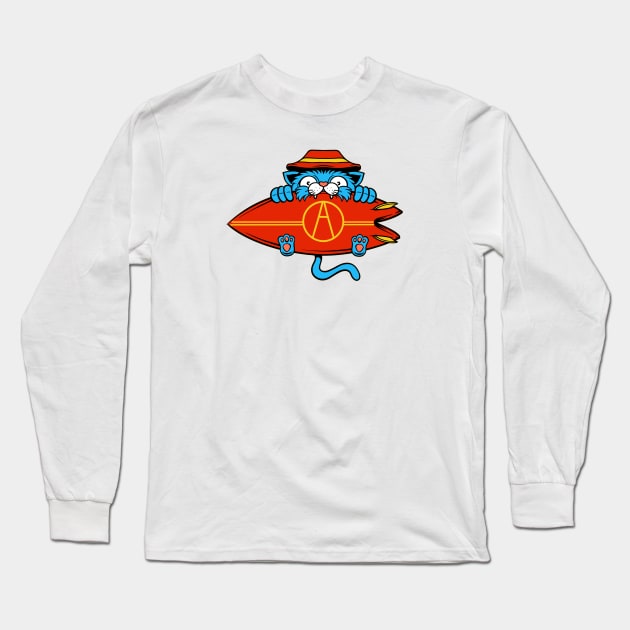 Twinnie Cat Surfer (front print) Long Sleeve T-Shirt by Joe Tamponi